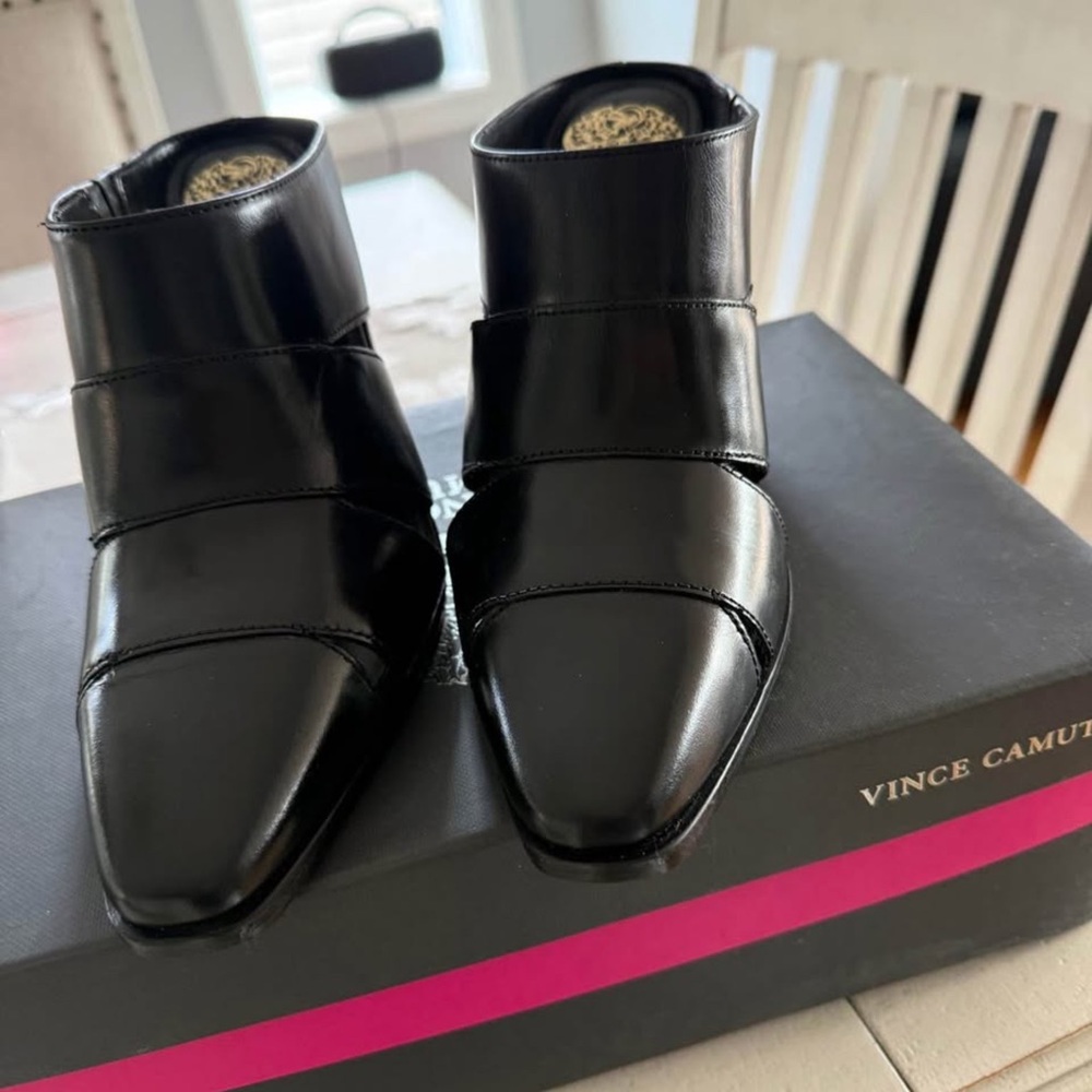 Vince Camuto Black Leather Pointed Ankle Boots